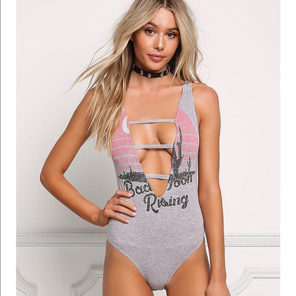 Love Culture - Plunge Ladder Front Graphic Festival Bodysuit - 4