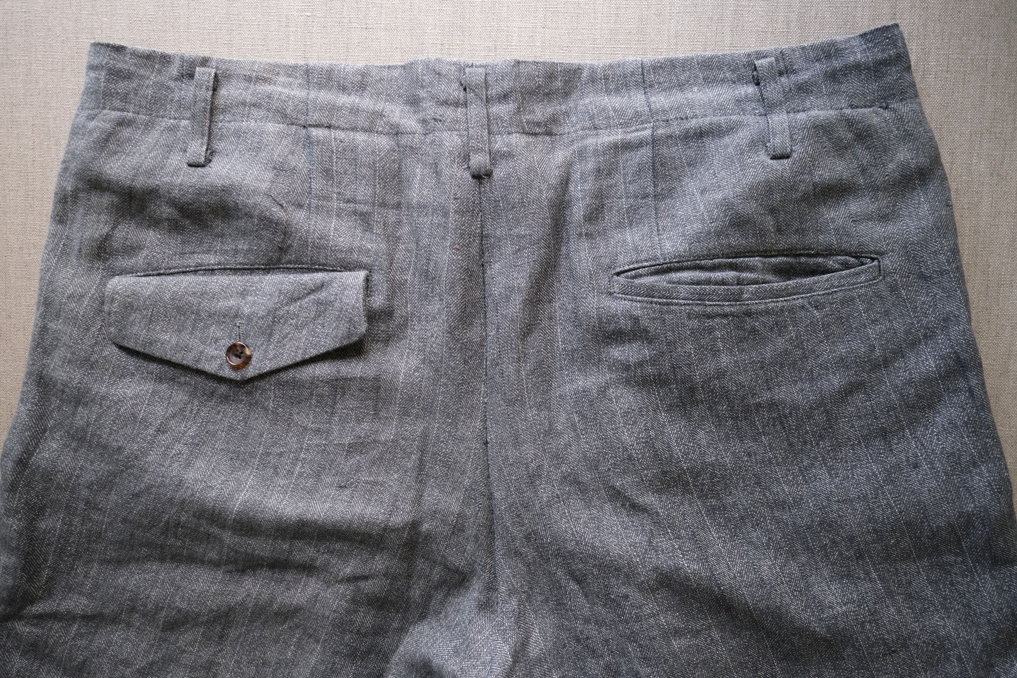 1980s-90s Linen-Cotton Distressed Double Tuck Pants - 10