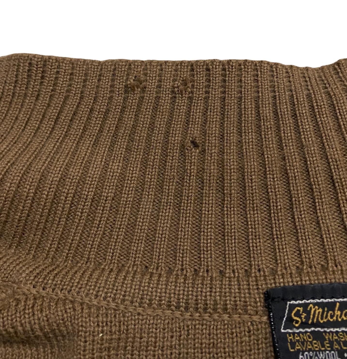 Coloured Cable Knit Sweater - Vintage St Michael Wool Cable Knit Sweater Suede Trimmer - 7
