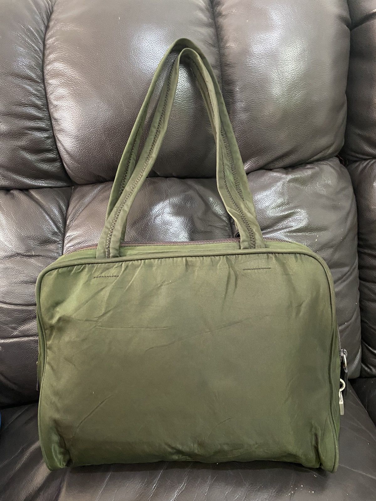 Authentic Vintage Prada Tessuto Nyalon Green Shoulder Bag - 8