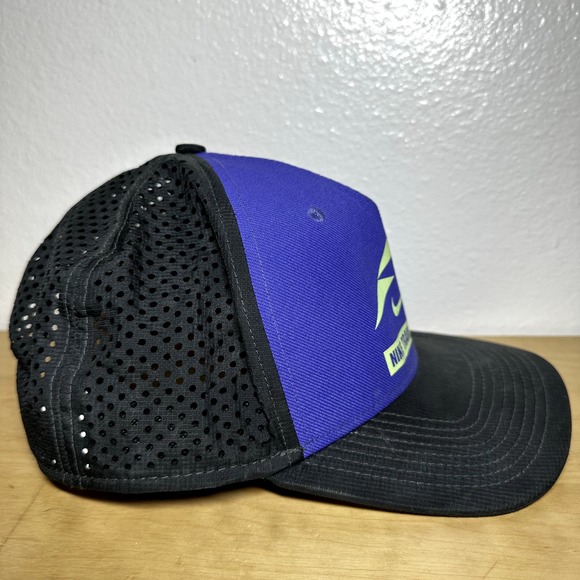 Nike Trail Aerobill Trucker Hat Adjustable Strap Mesh Lining Blue Neon Brim - 3