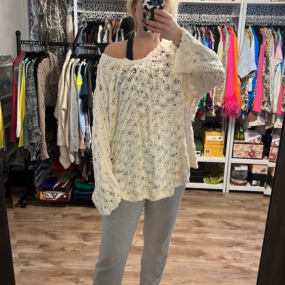 Free People Oversized Drape Back Open Knit Sweater - 9