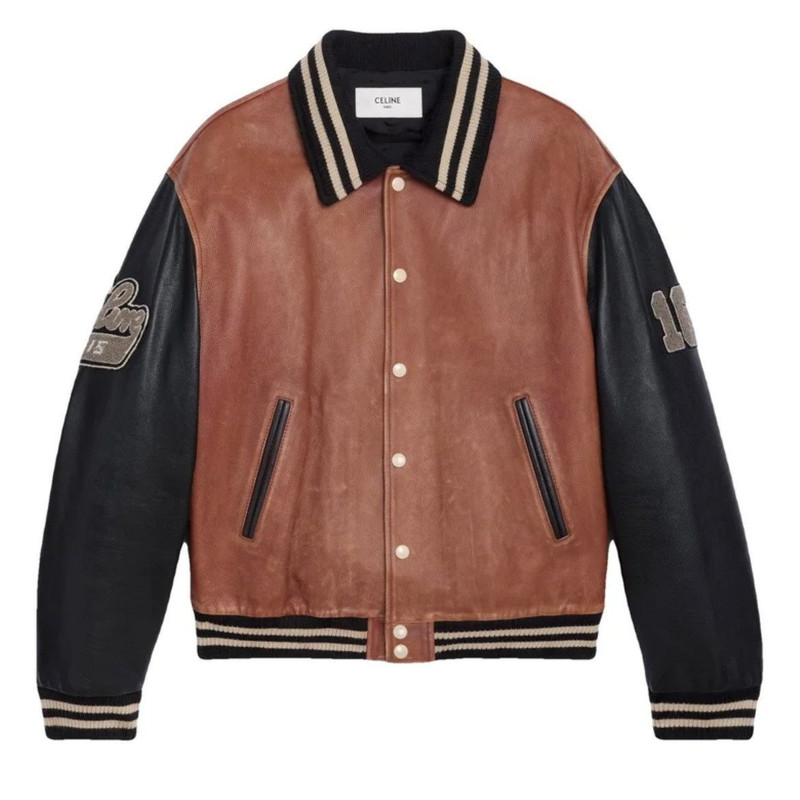 Celine Leather Varsity Jacket in XL - 1