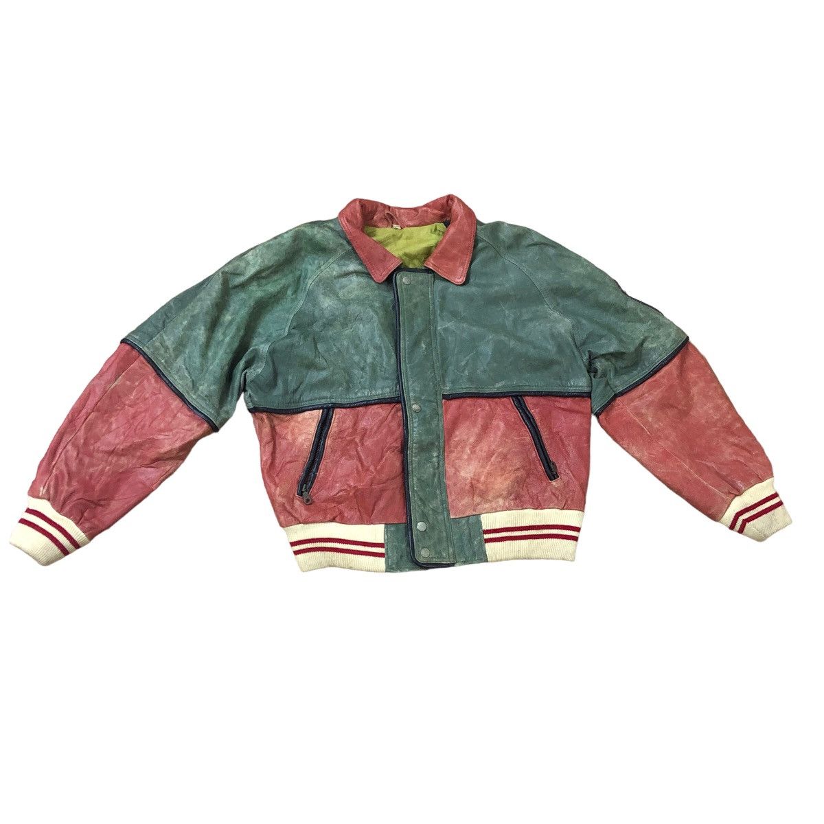 Vintage conbipel leather jacket colour block bomber - 3