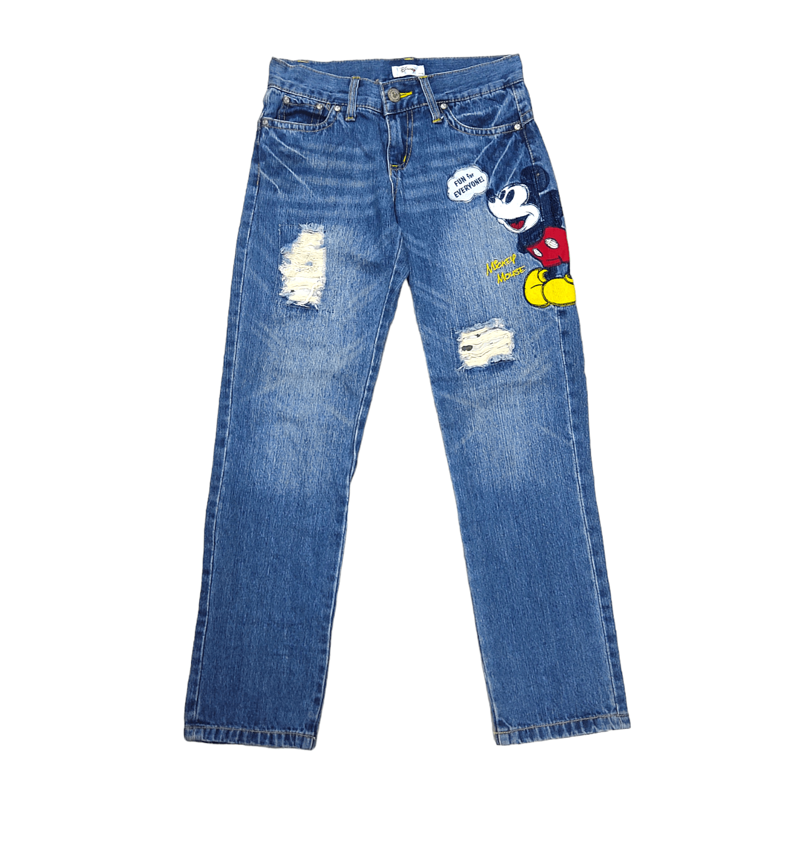 Disney MICKEY MOUSE Embroidered Distressed Denim Pants - 1
