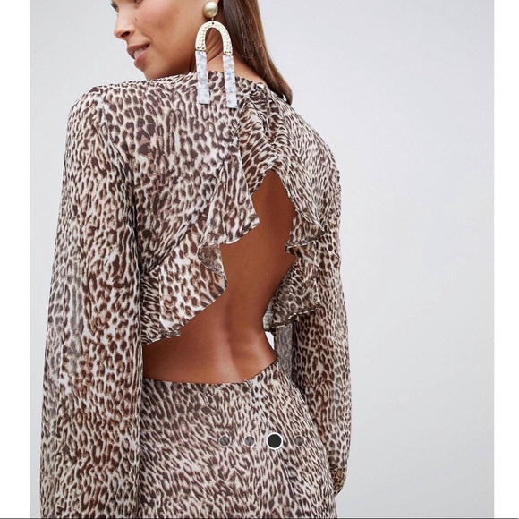 ASOS Animal Print Cut-Out Open Back Ruffle Dress - 4