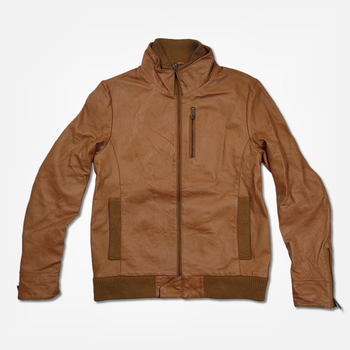American Vintage - Vintage Double Collar Motorcycle Biker Brown - 1