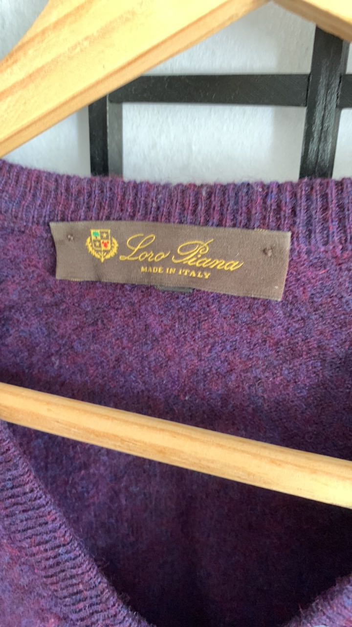 Purple Cashmere V-Neck Sweater - 2