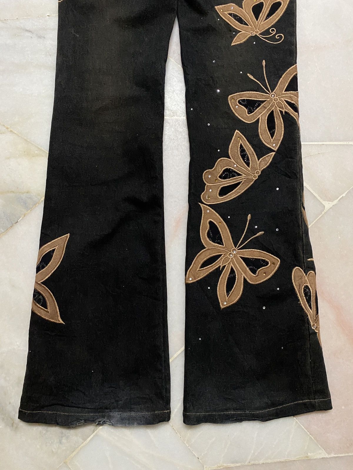 💥Flare💥90s Japanese 3D Embroidery Butterfly Distress jean - 17