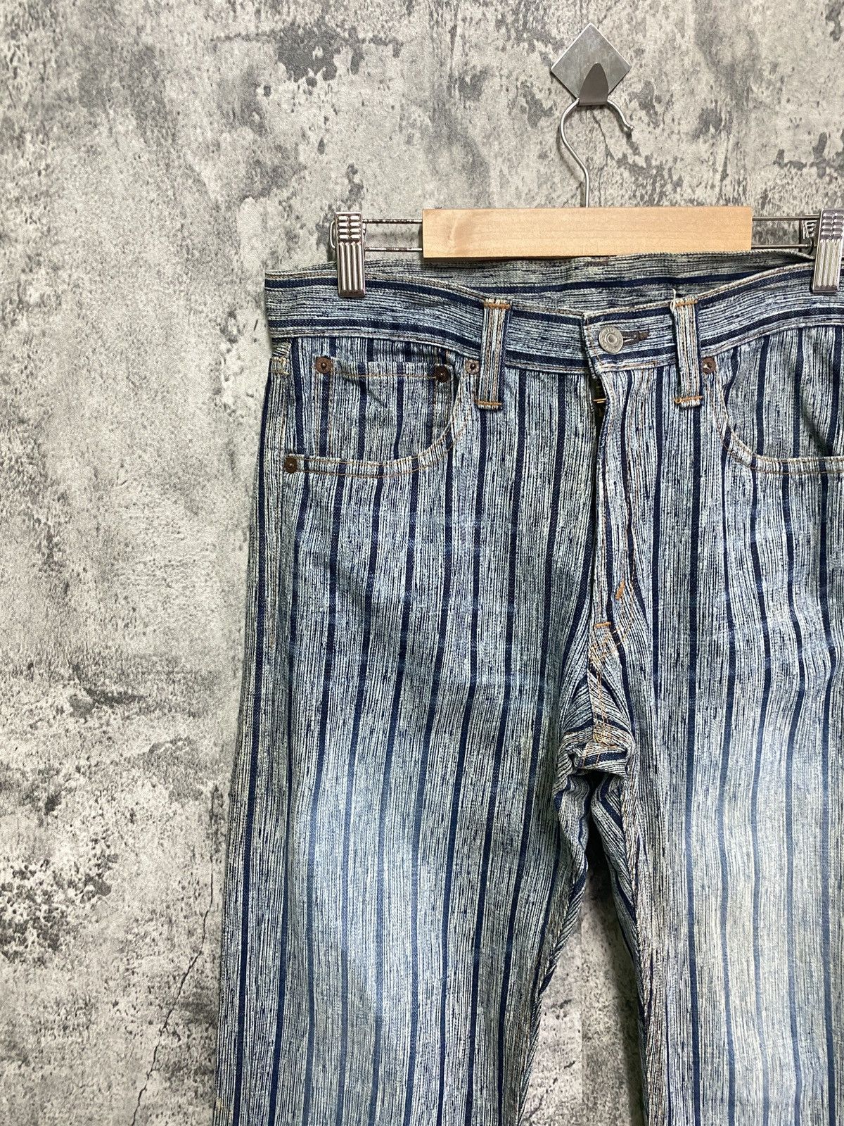 Vintage BLUE WAY Striped Blue Faded Denim - 5