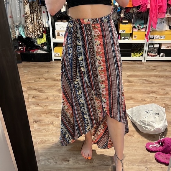 whoami Printed Asymmetrical Maxi Wrap Skirt (AUS Brand) - 1