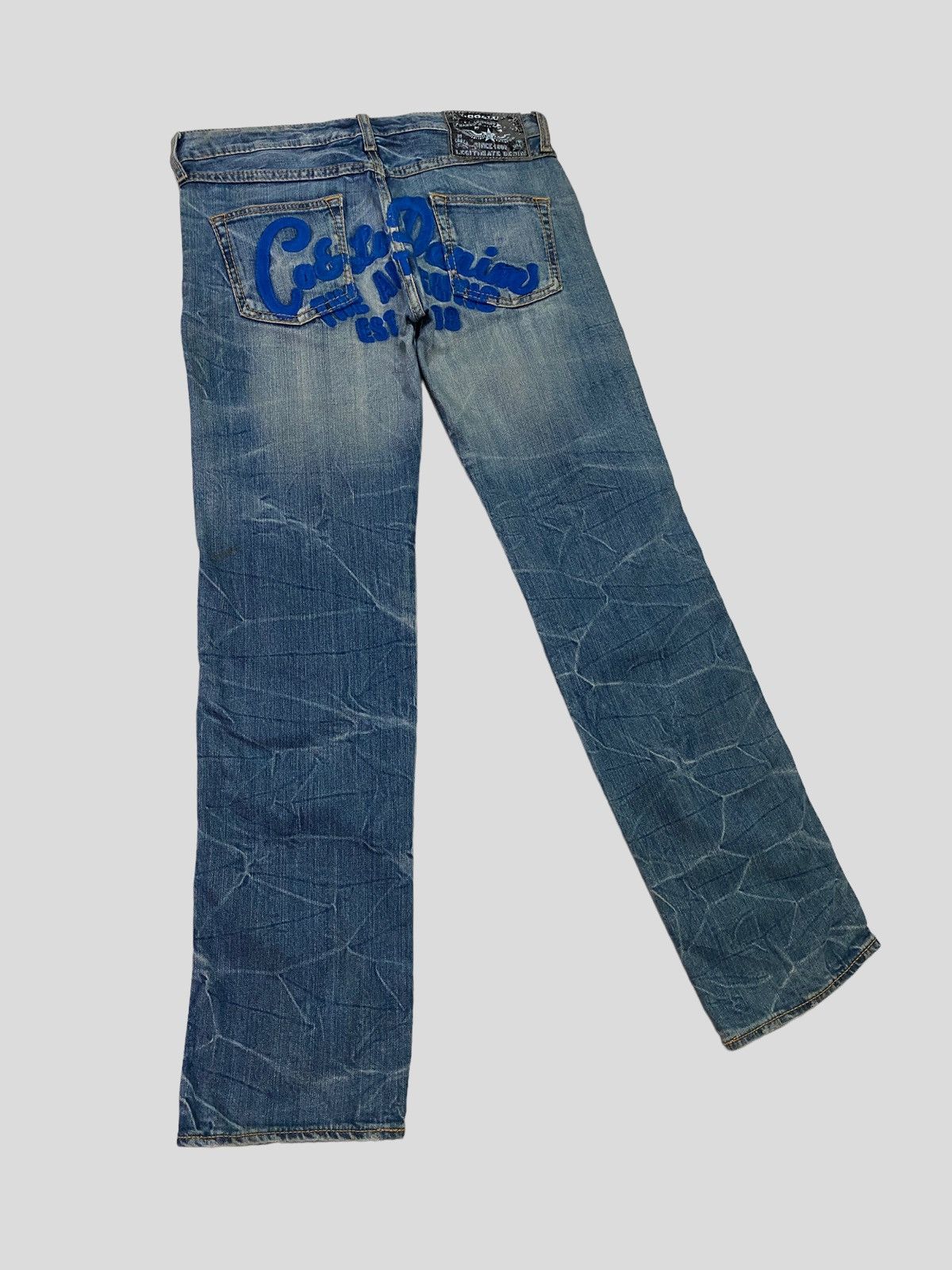 VINTAGE CO & LU EMBROIDERED SPELL OUT DENIM JEANS - 1