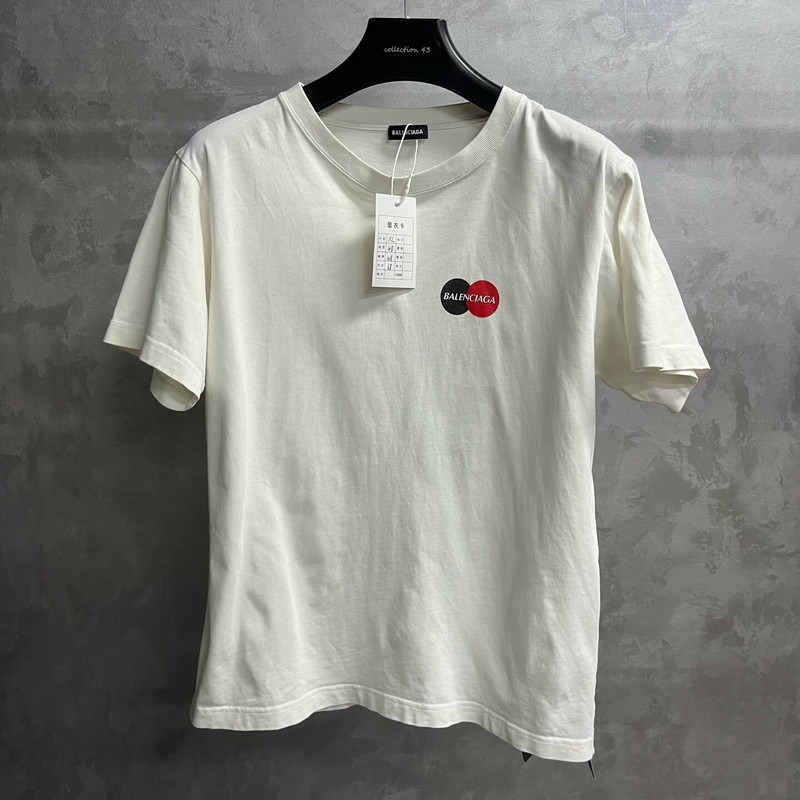 Balenciaga White Crewneck Short-Sleeve T-Shirt with Front Logo - 1