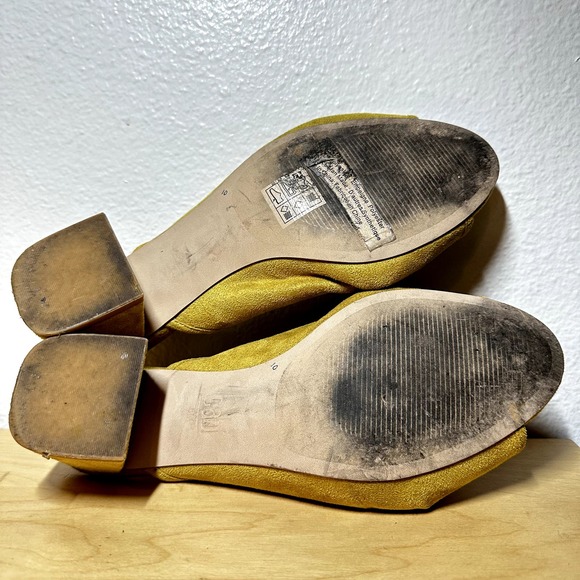 Cabi Marigold Mule Sandals Suede Slip On Peep Toe Block Heel Mustard Yellow 8 - 7