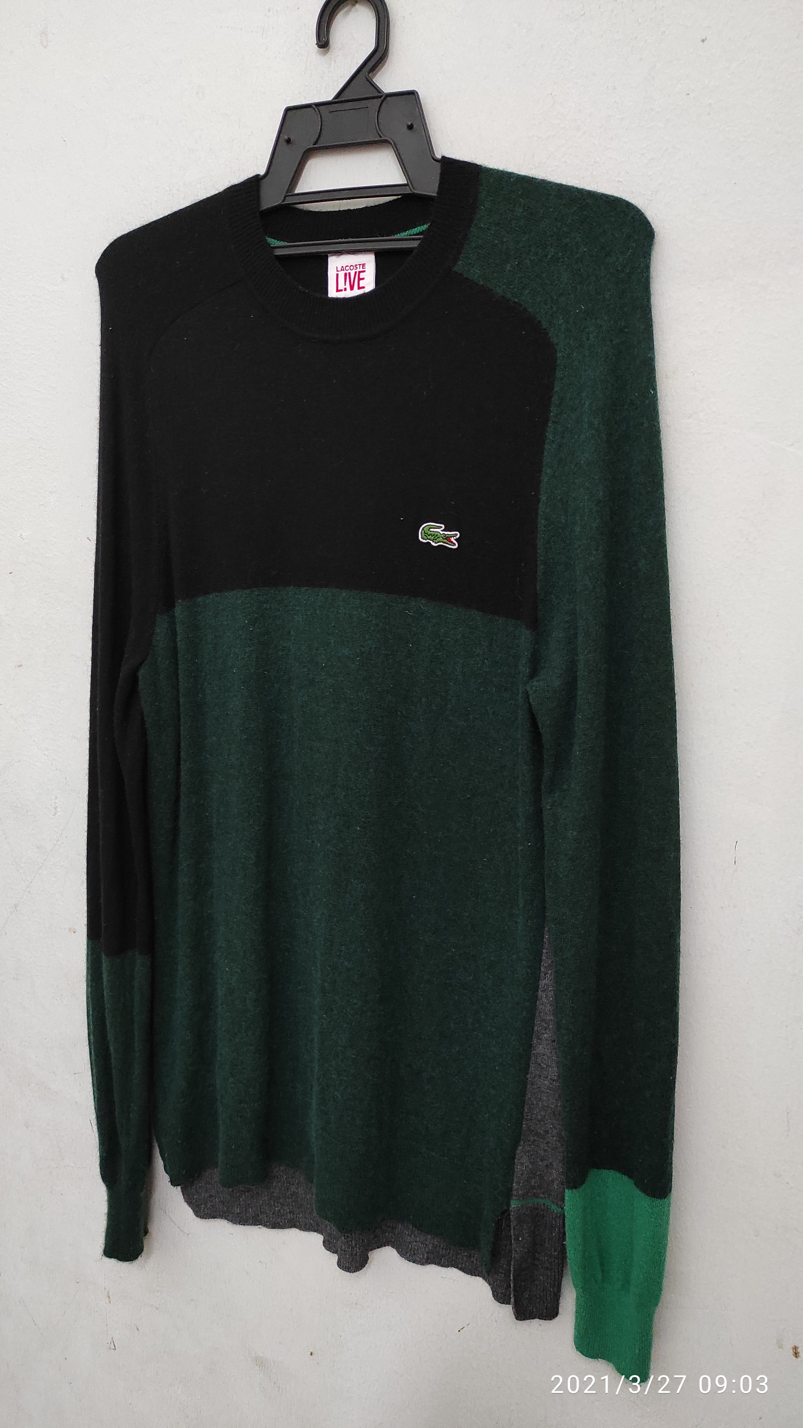 Authentic Lacoste L!ve knit raglan side split color block sweater - 9