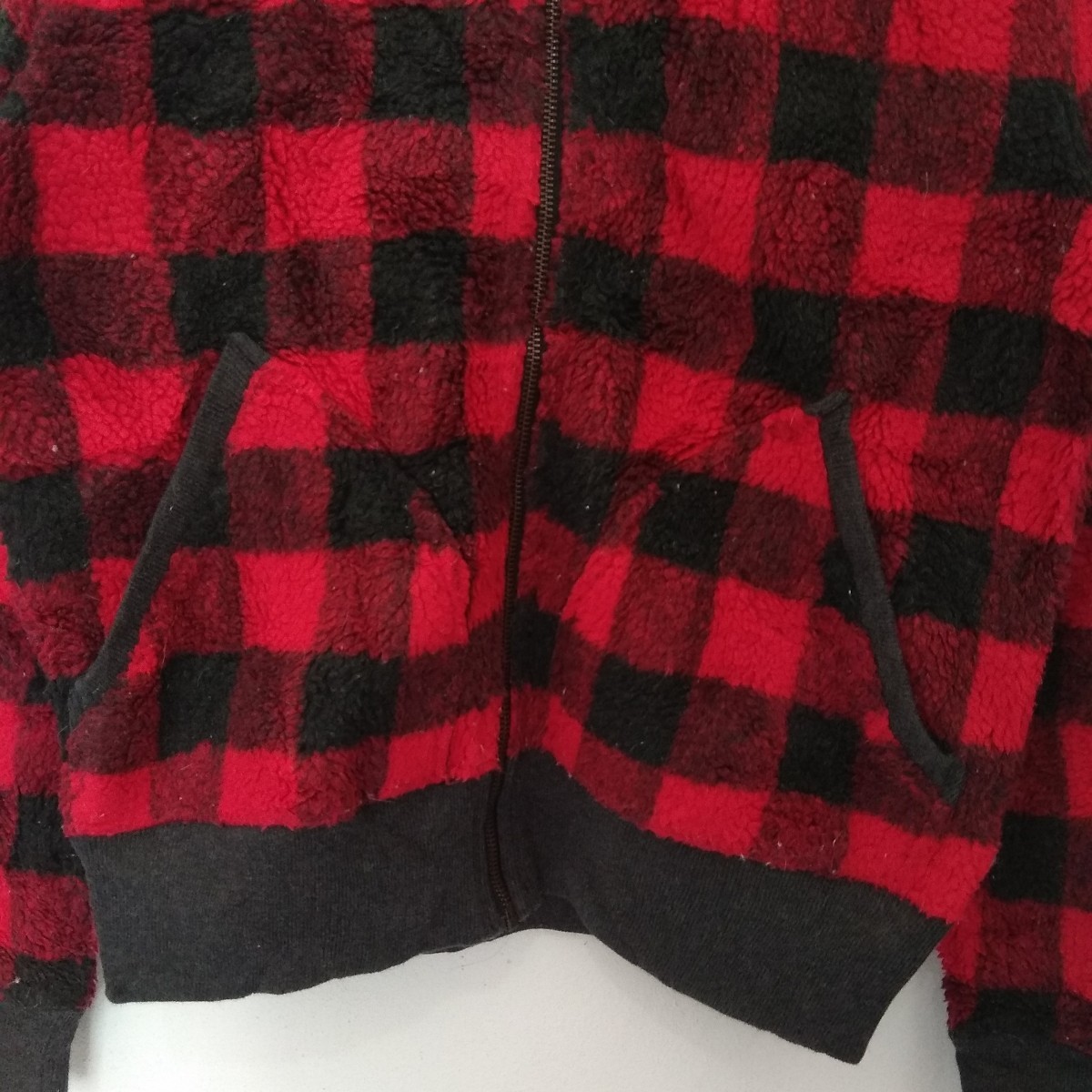 American Vintage - GAP Red Flannel Black Checked Grunge Fleece Winter Jacket - 4
