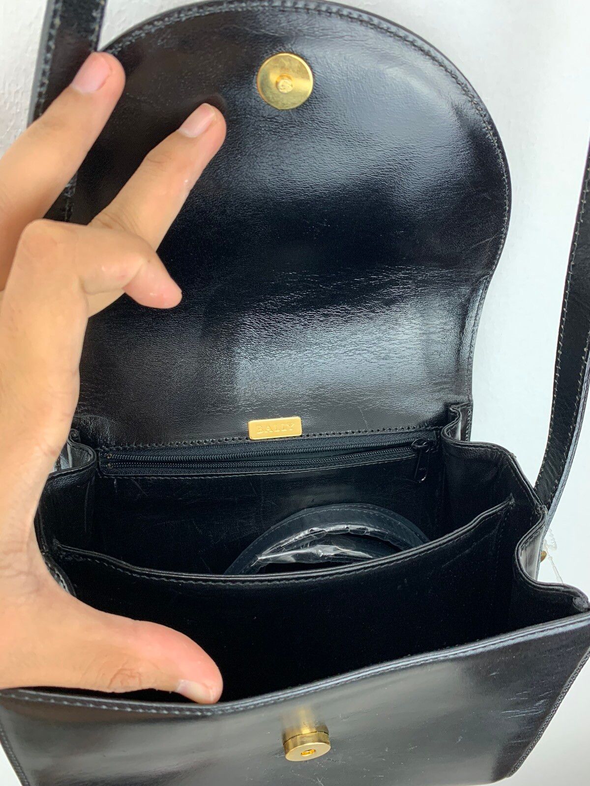 BALLY VINTAGE black leather hard shell bag antique bag Italy - 10