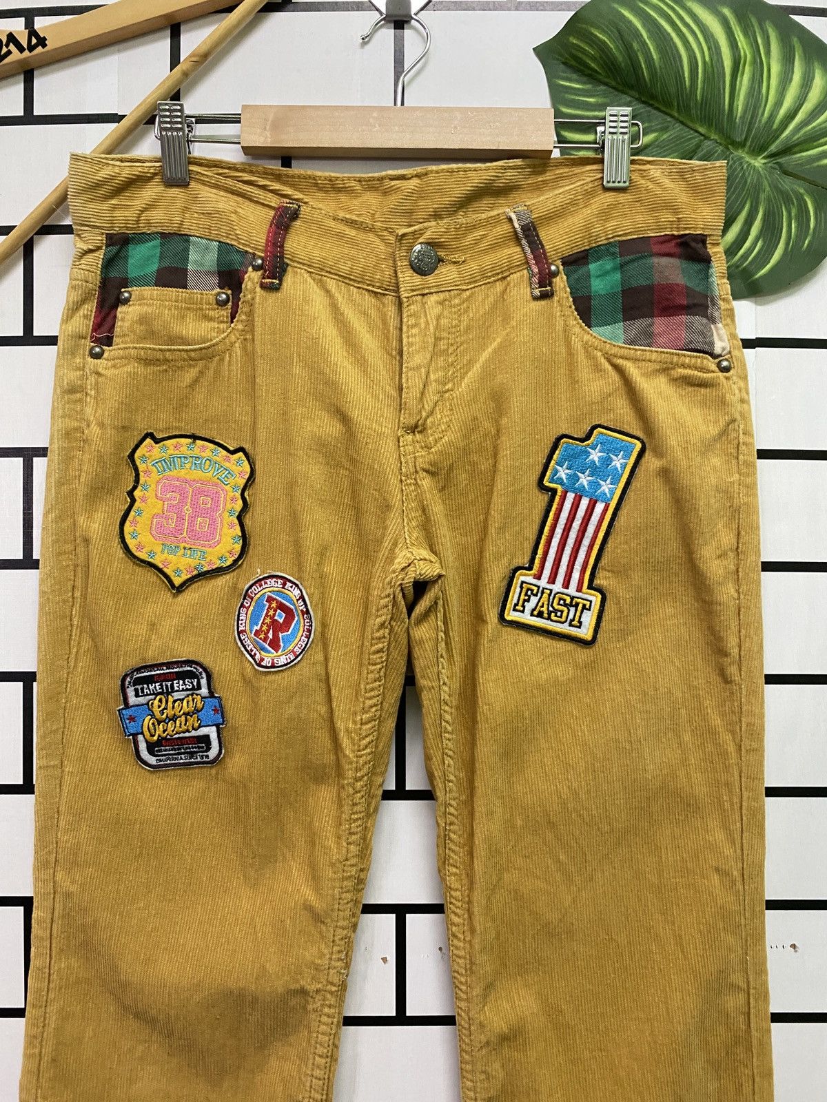 Designer - Japanese Brand Rollin Corduroy Low Rise Patches Pants - 3