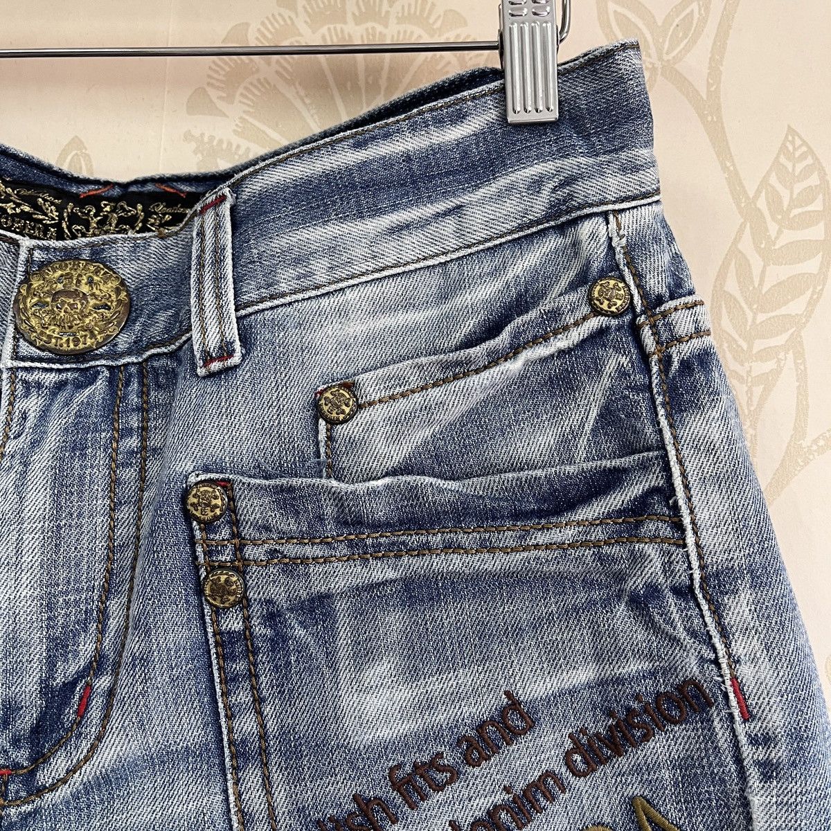 Riobera Vintage Japan Blue Denim Jeans Big Buttons Zipped - 4