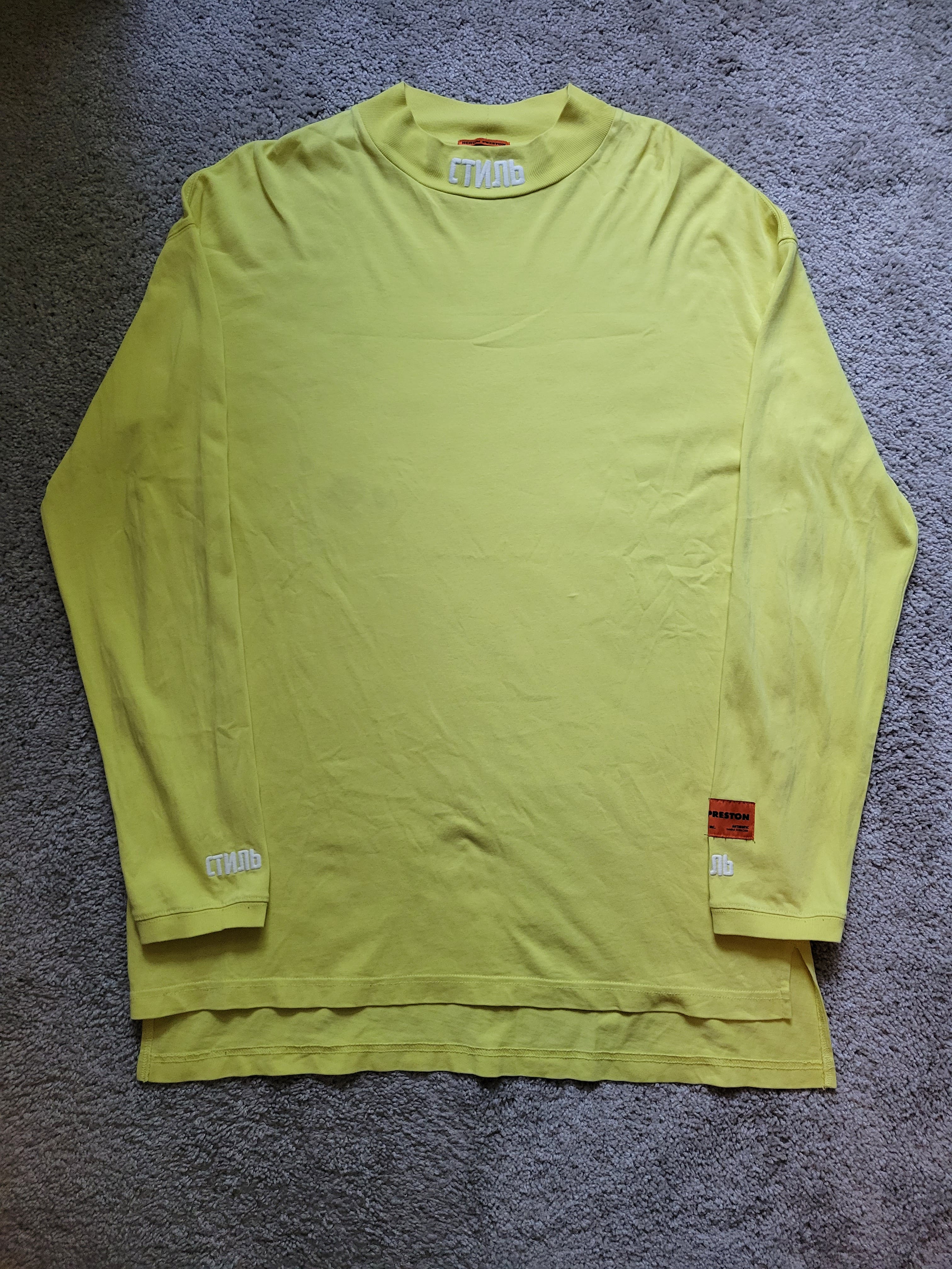 Heron Preston Style Neon Yellow Mock Neck Long Sleeve Shirt - 1