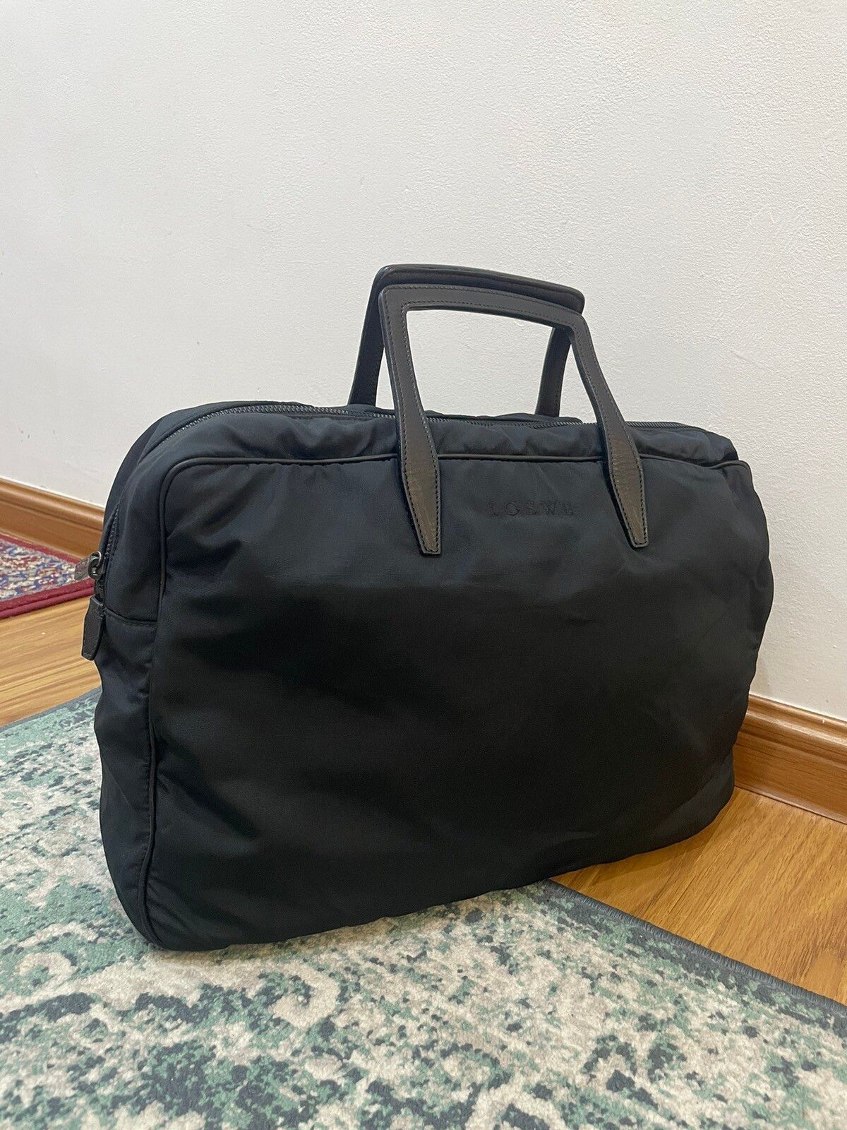 Loewe Black Nylon Leather Handle Travel Bag - 16