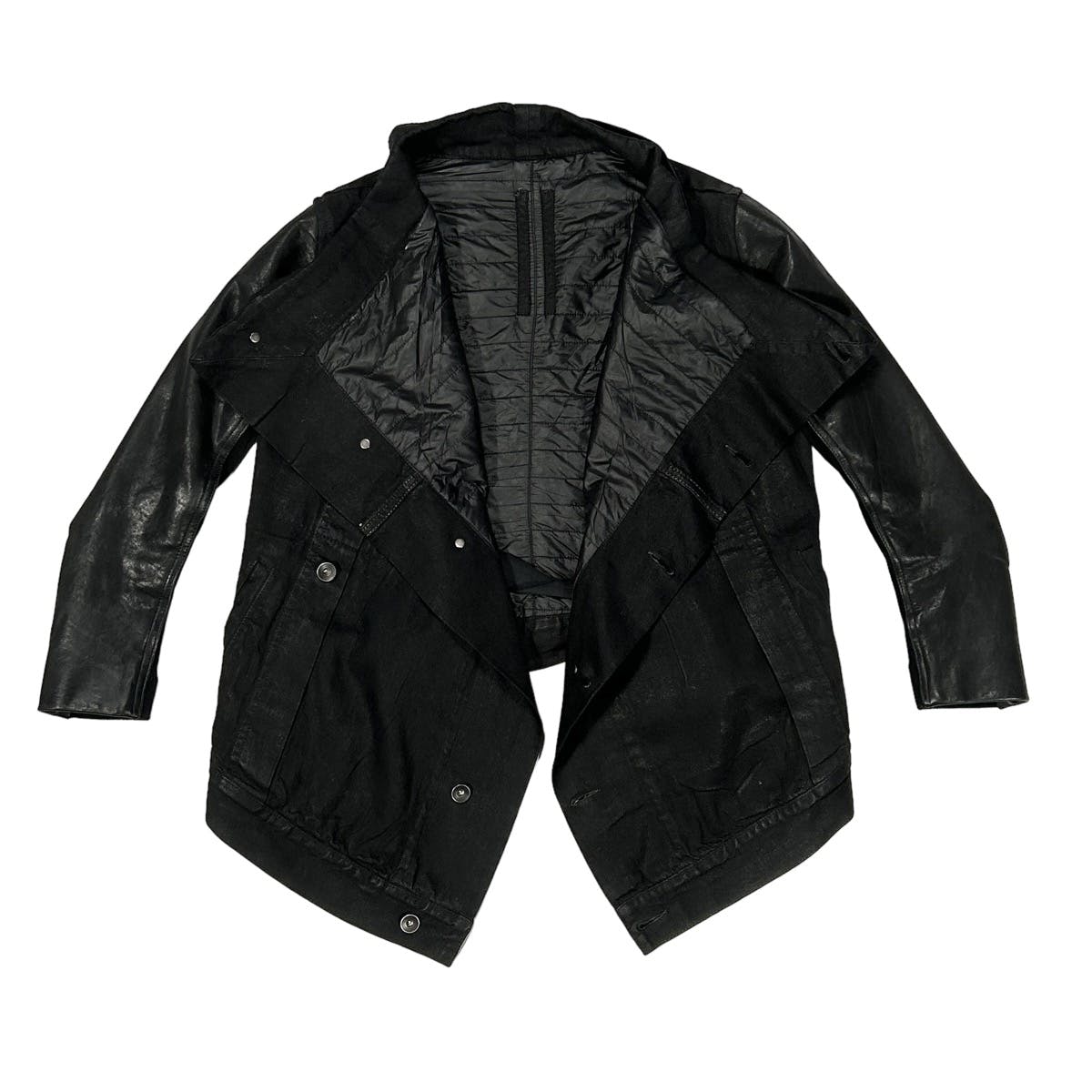 Leather/Denim Cropped Funnel Jacket - 2
