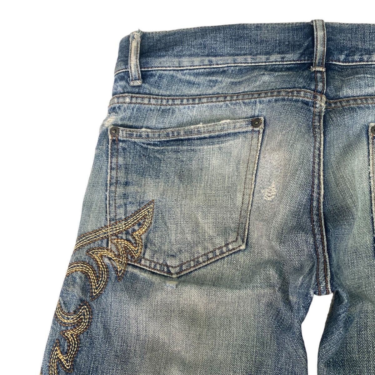 Japanese Brand - Vintage BUFFALO BOB Tribal Embroidery Flare Jeans Distressed - 11