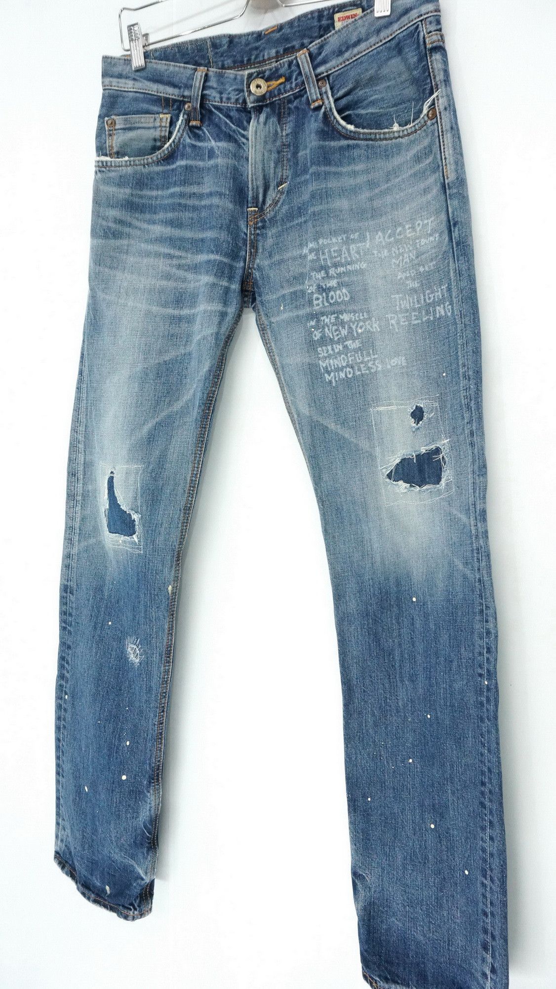 Rare! EDWIN 'Midnight Blues' Reworked Distressed Slim Jeans - 1