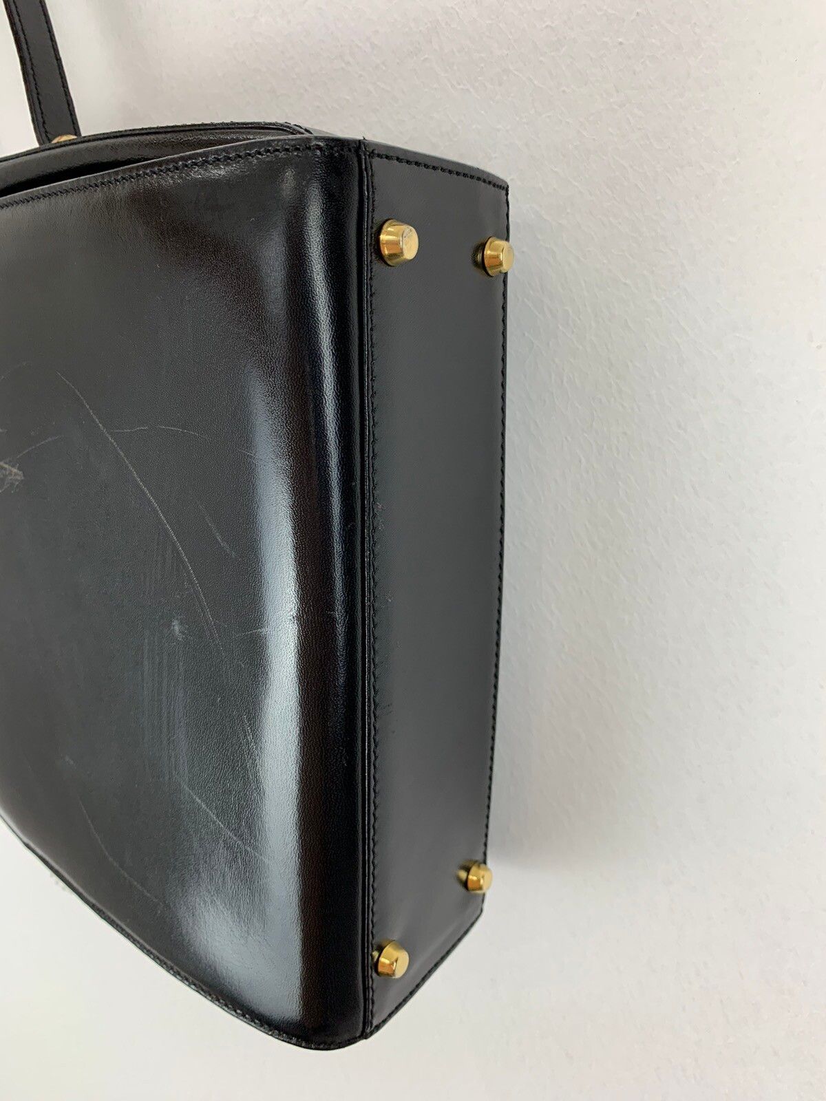 BALLY VINTAGE black leather hard shell bag antique bag Italy - 8