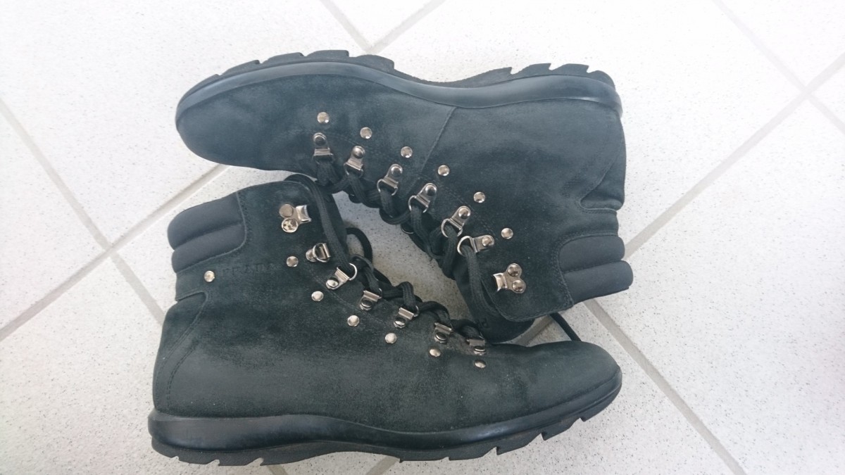 Black Suede Velour Hiking Leather Boots UK7 - 2