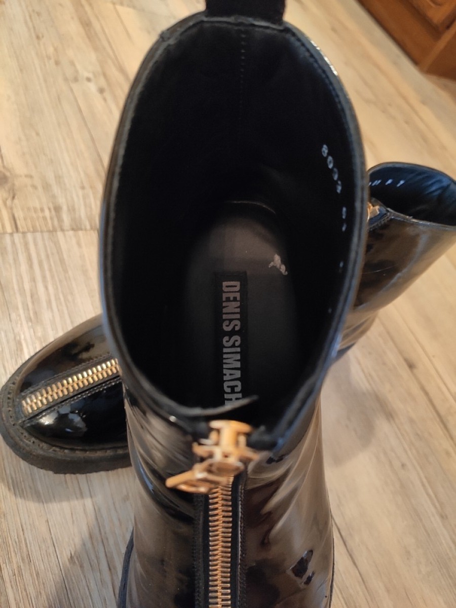 Denis Simachev - Black polished leather front zip boots.Like Saint Laurent - 6