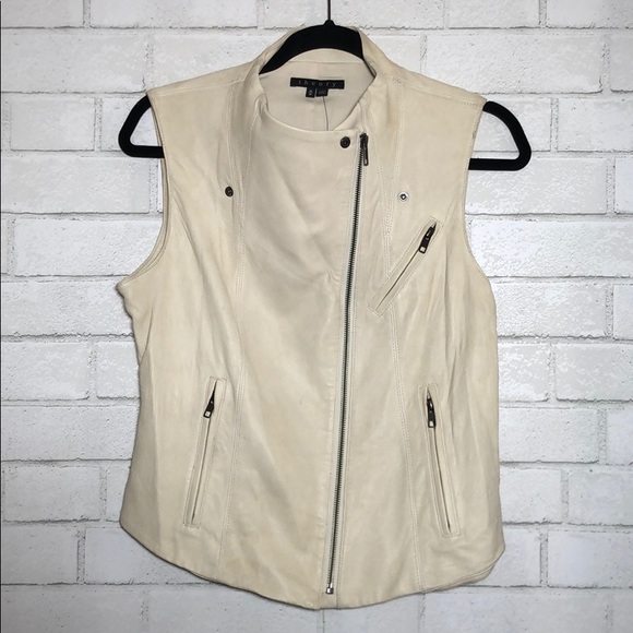 Theory Zida Leather Moto Vest in Bone - 4