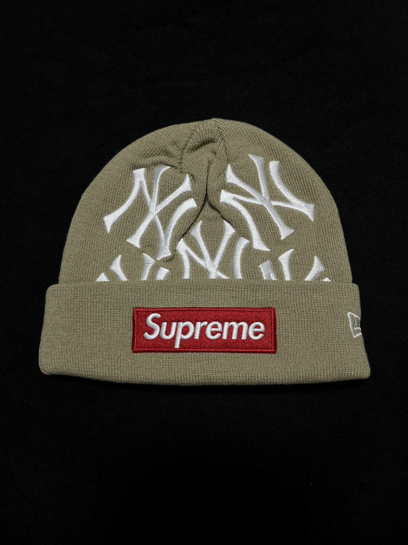 Rare Supreme New York Yankees New Era Box Logo Khaki Beanie - 1