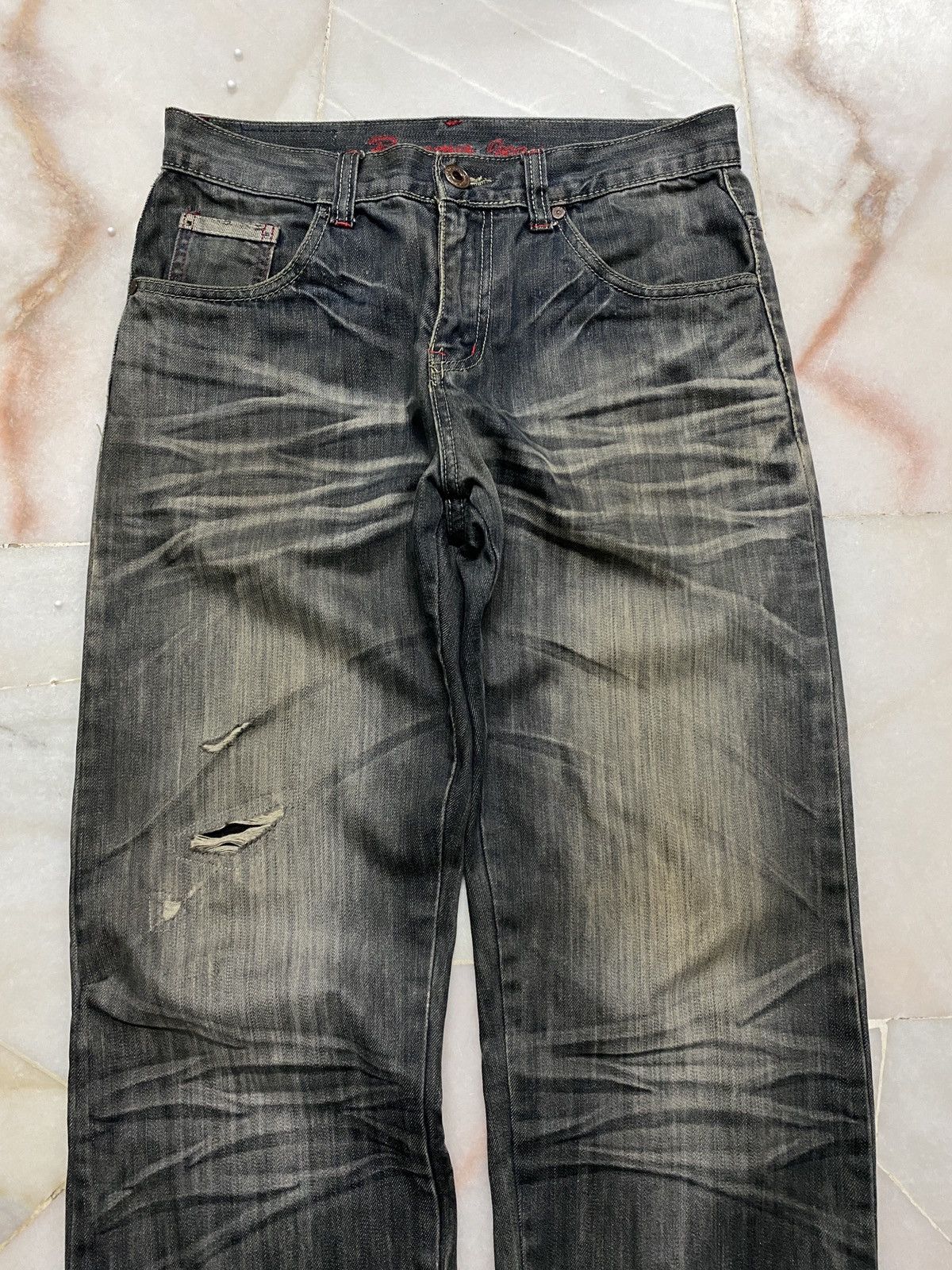 💥Vintage 90s Style Renoma Rusty Mudwash Distress Wolf Jean - 3