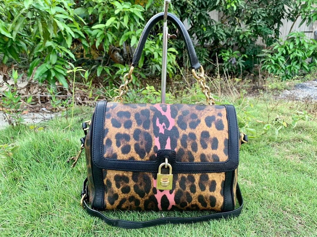 Authentic Dolce & Gabbana Leopard Print Padlock Shoulder Bag - 1
