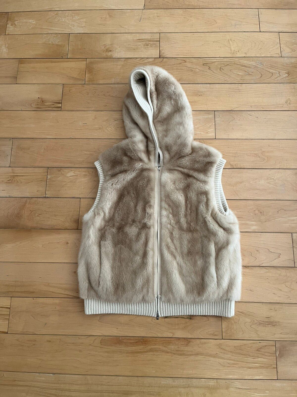 NWT - Loro Piana Mink & Baby Cashmere Reversible Hooded Vest - 1