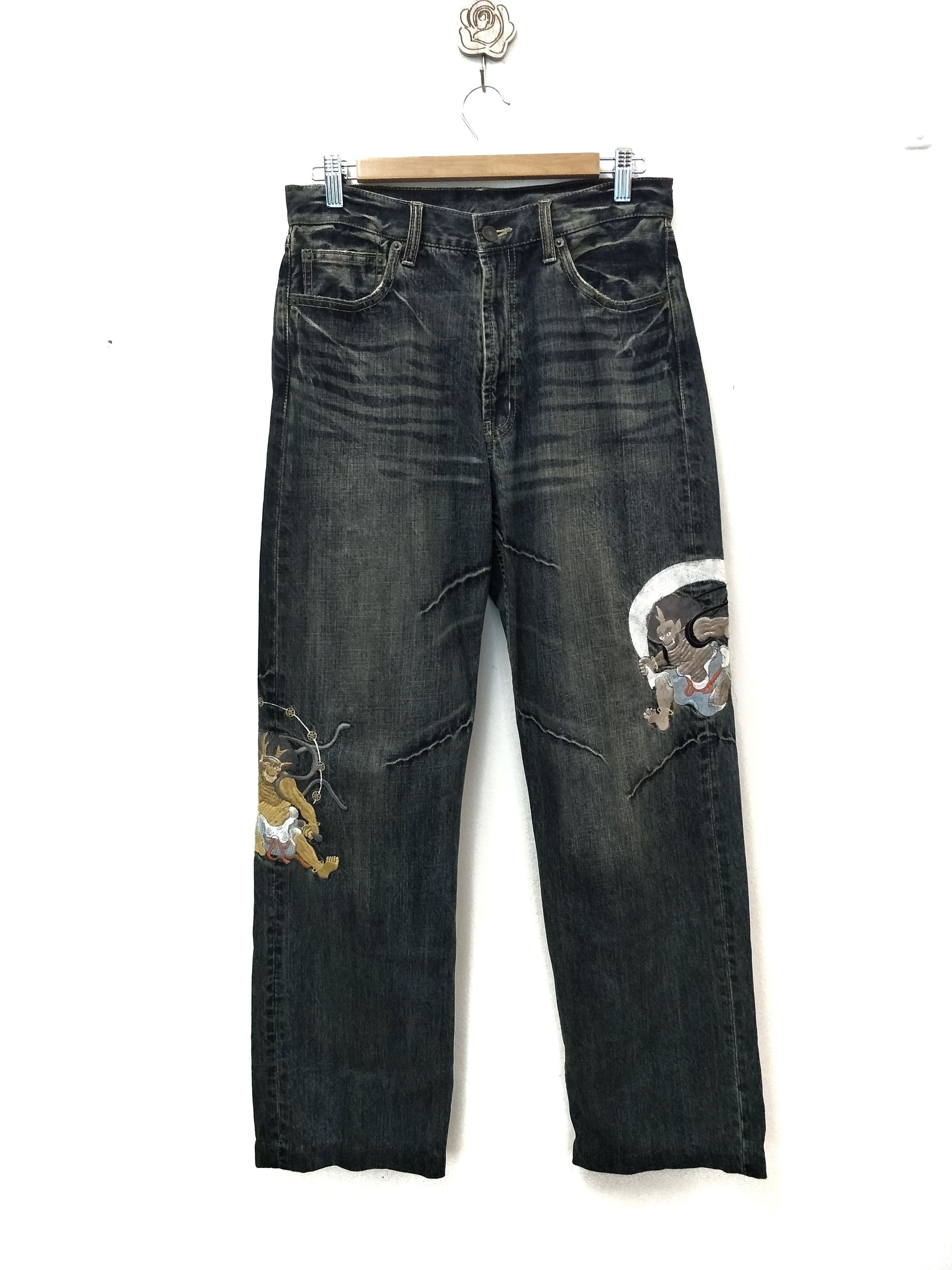 Japanese Brand Karakuri Tamashi Embroider Japanese God Denim - 1