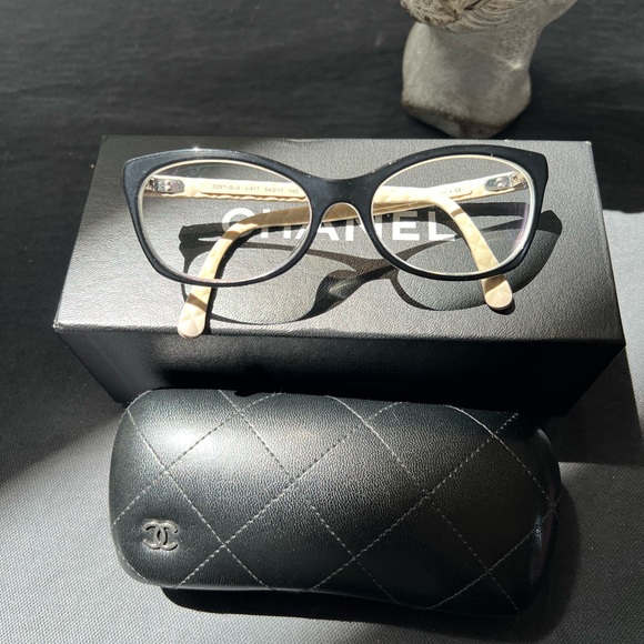 Chanel 3287-Q 817 Eyeglasses Glasses Black Beige Quilted Logo 54-17-140 EUC - 8