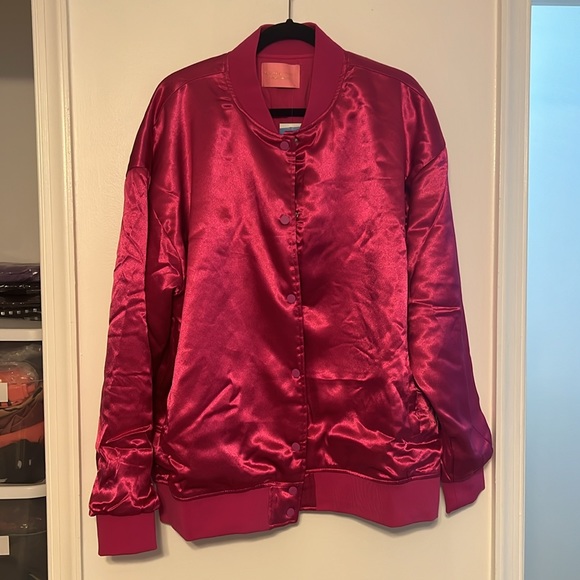 Azalea Wang Pink Oversized Satin Bomber Jacket - 5