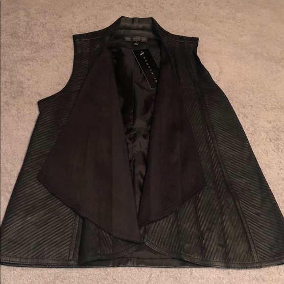 Bagatelle Textured Black Faux Leather Drape Vest - 8