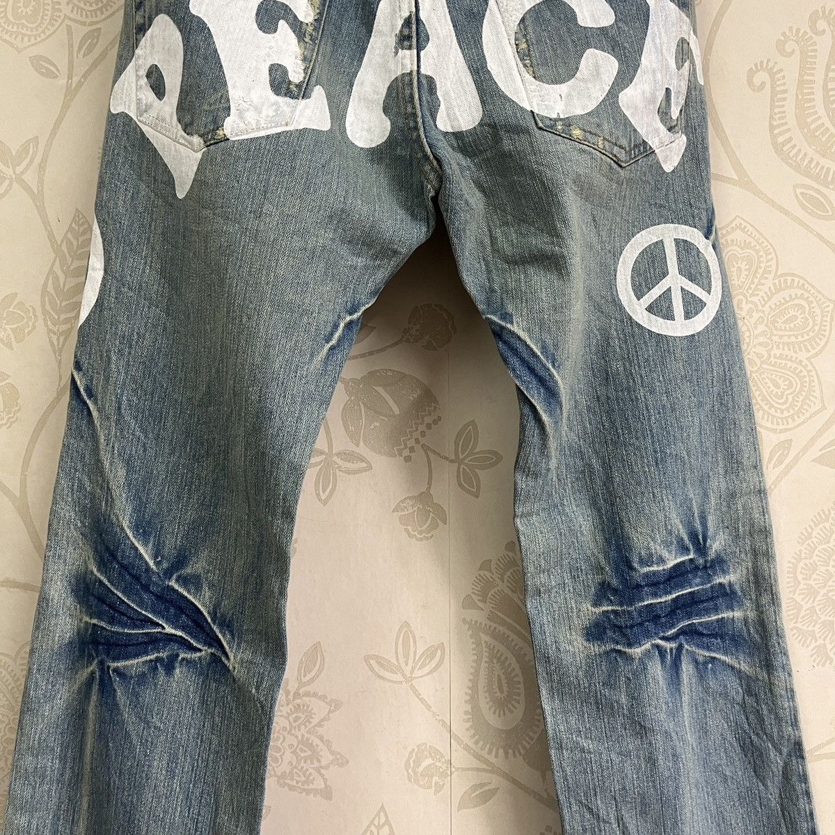 Distressed Hippies Peace Vintage Japan Jeans Acid Wash 30X32 - 11