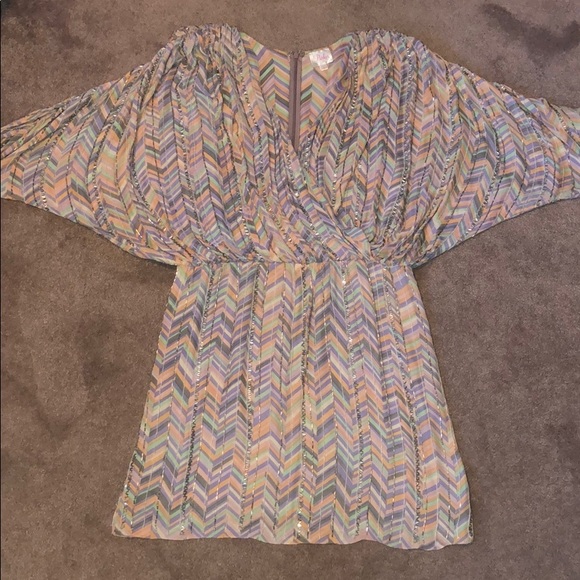 Parker Zig Zag Pastel Silk Beaded Batwing Dress - 15