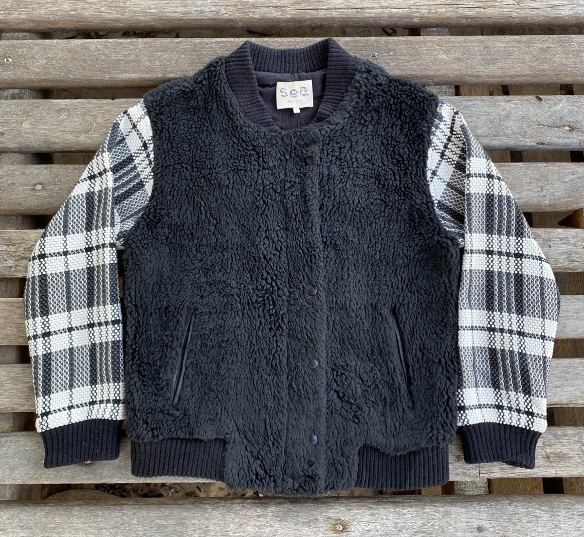Made In Usa - ŠÊÄ Crochet Sleeves Sherpa Fleece Jacket Made in USA - 4