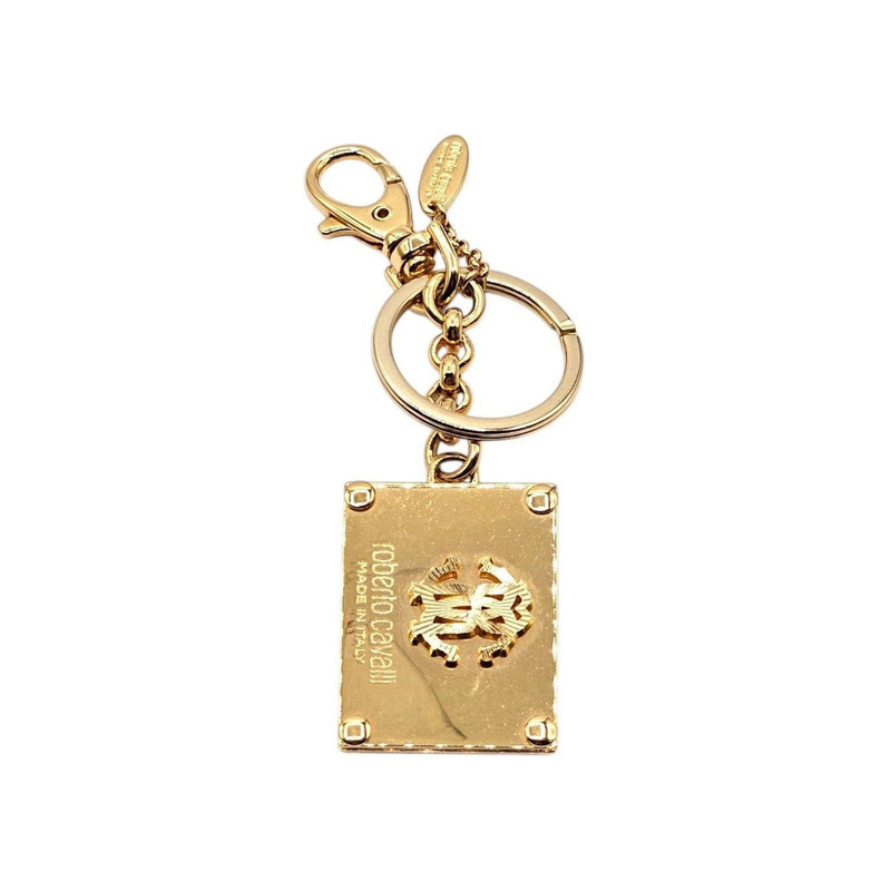 Gold Tone Logo Plaque Keychain Bag Charm - New - 1