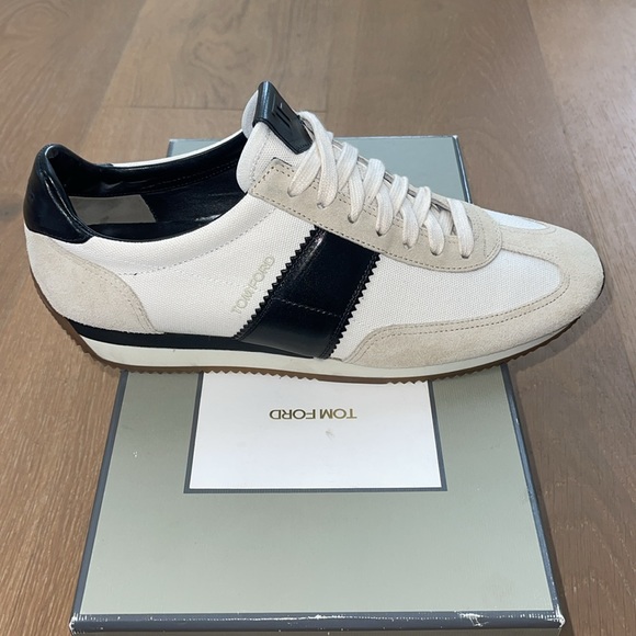 EUC - TOM FORD White & Black Two Toned Suede & Canvas Orford Sneakers Sz 11.5 - 3