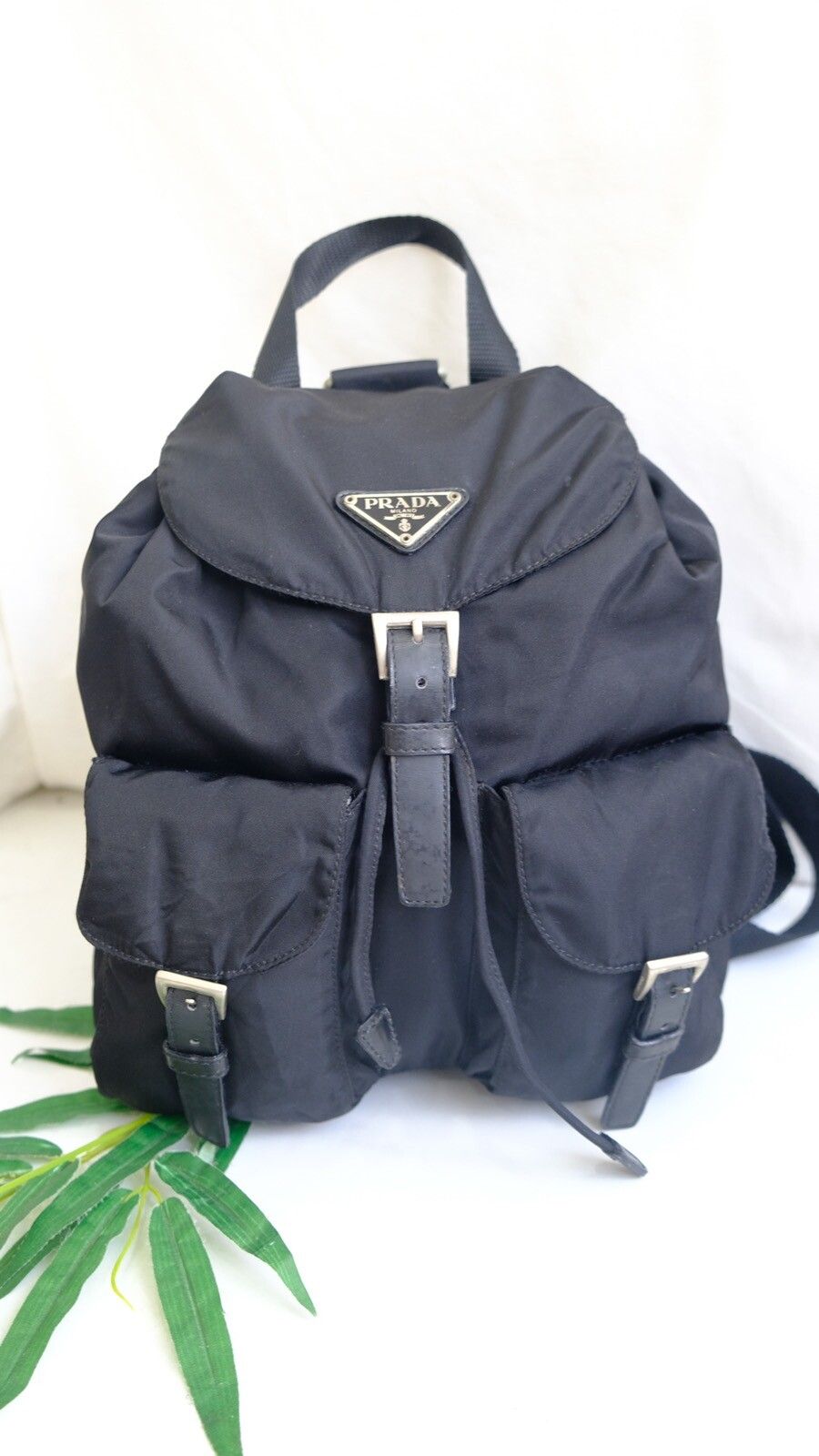 Authentic prada backpack black nylone double pocket - 2