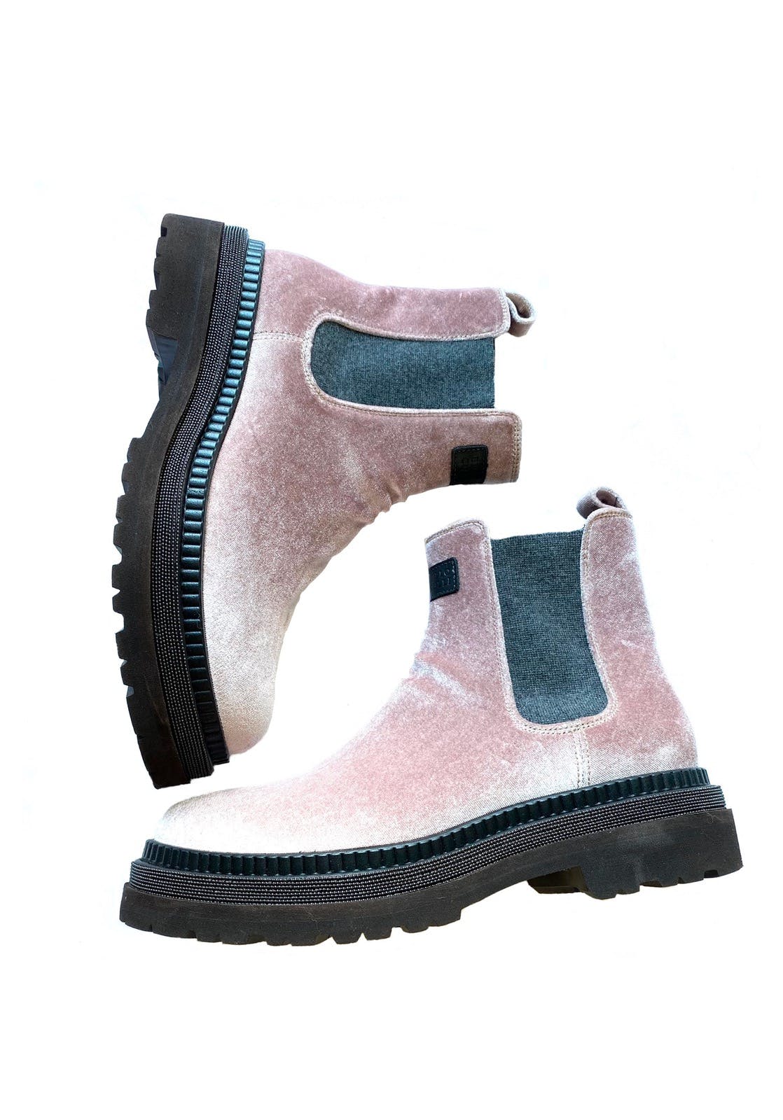 Pastel Pink Velvet Chunky Chelsea Boots - 4