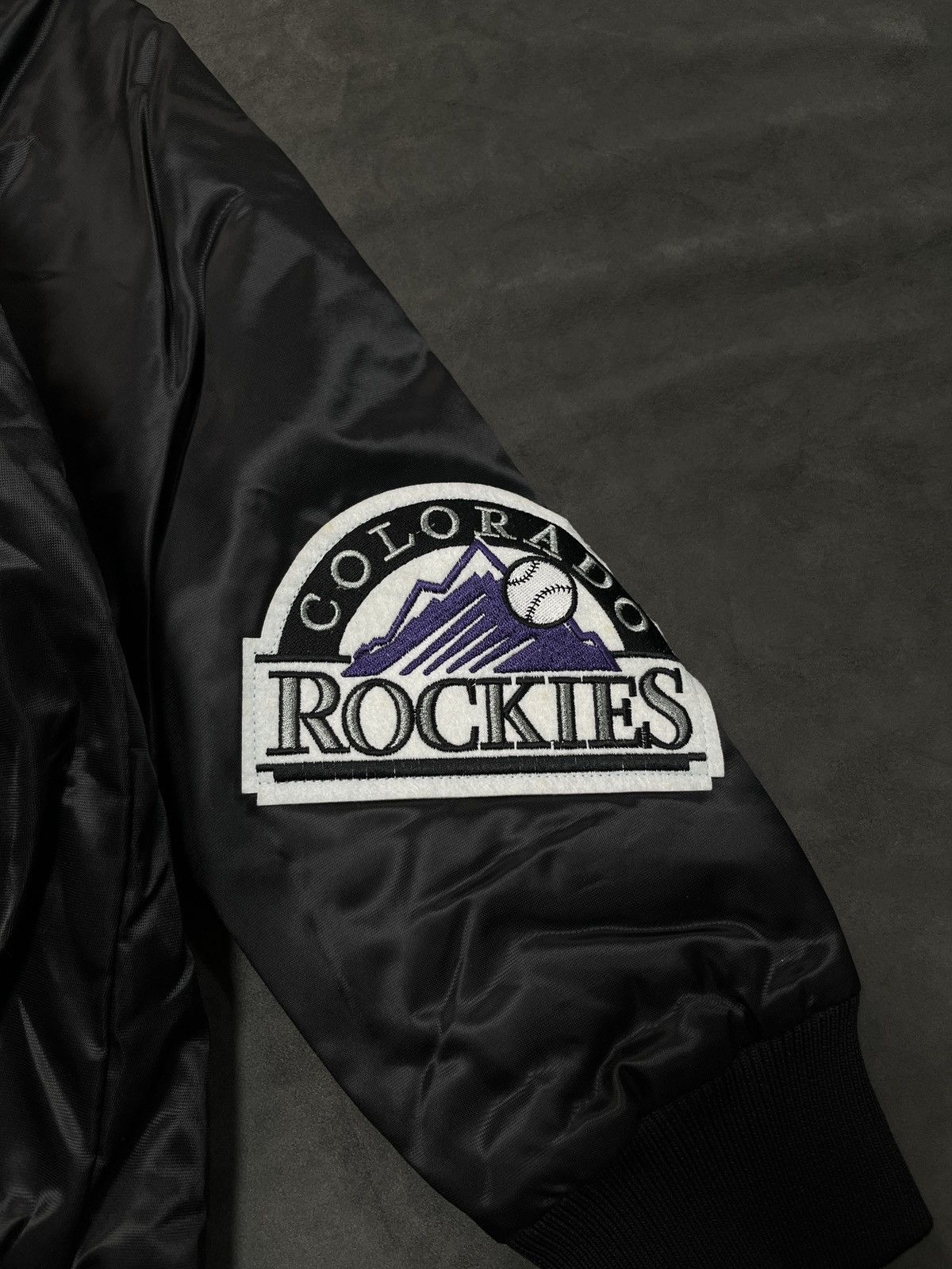 Majestic MLB All Star Logo Patch Black Satin Jacket Large - 13