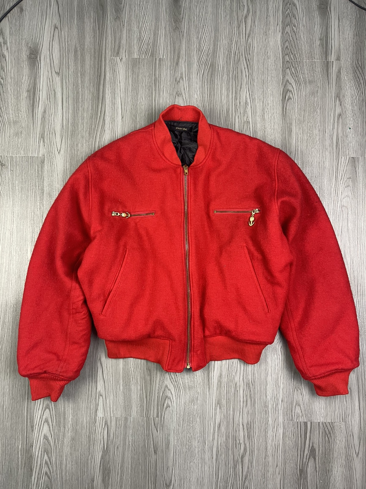 Japanese Brand - Unisex Red Private Label Back Hit Tulipan Wool Bomber Jacket - 3