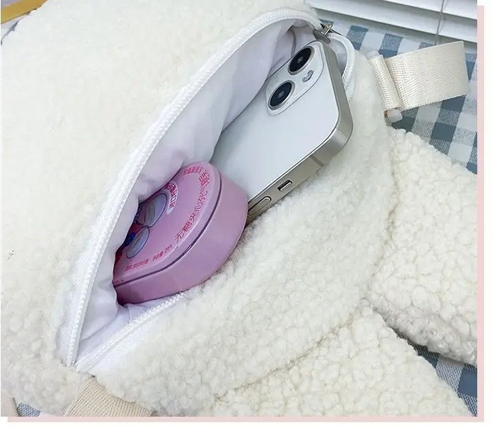 White Kawaii Miffy Rabbit Small Shoulder Bag Cartoon Cute Plush Bunny Doll Portable Crossbody Bag - 3